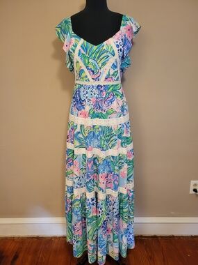 Lilly Pulitzer Ivie Floral Maxi Dress in Blue, Pink & Green